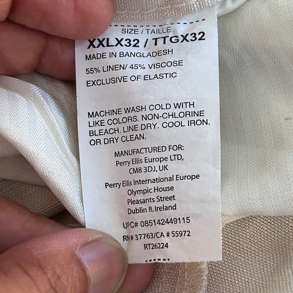 NWT Cubavera  Core Drawstring Linen Blend Straight Leg Pants Cream Men's XXL